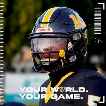 Football player wearing a Riddell Speedflex football helmet with a SHOC Clear Spectrum Football Visor