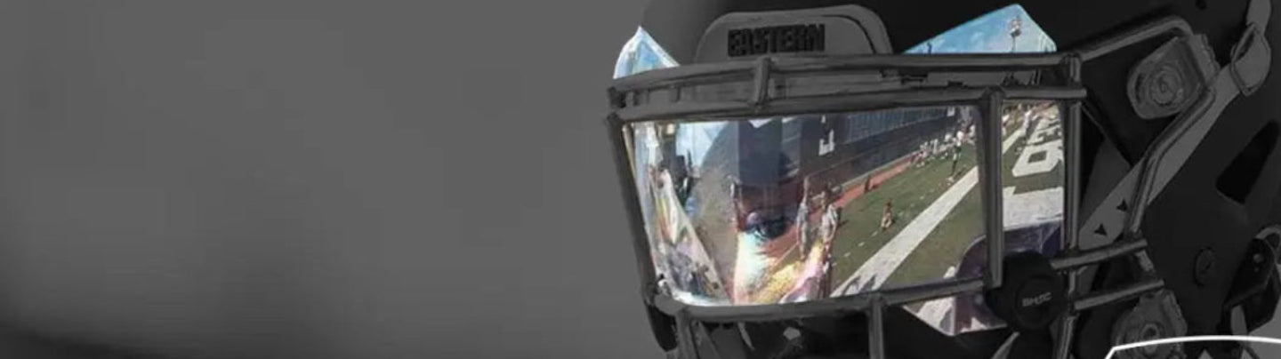 American Football helmet with a clear mirror SHOC visor.