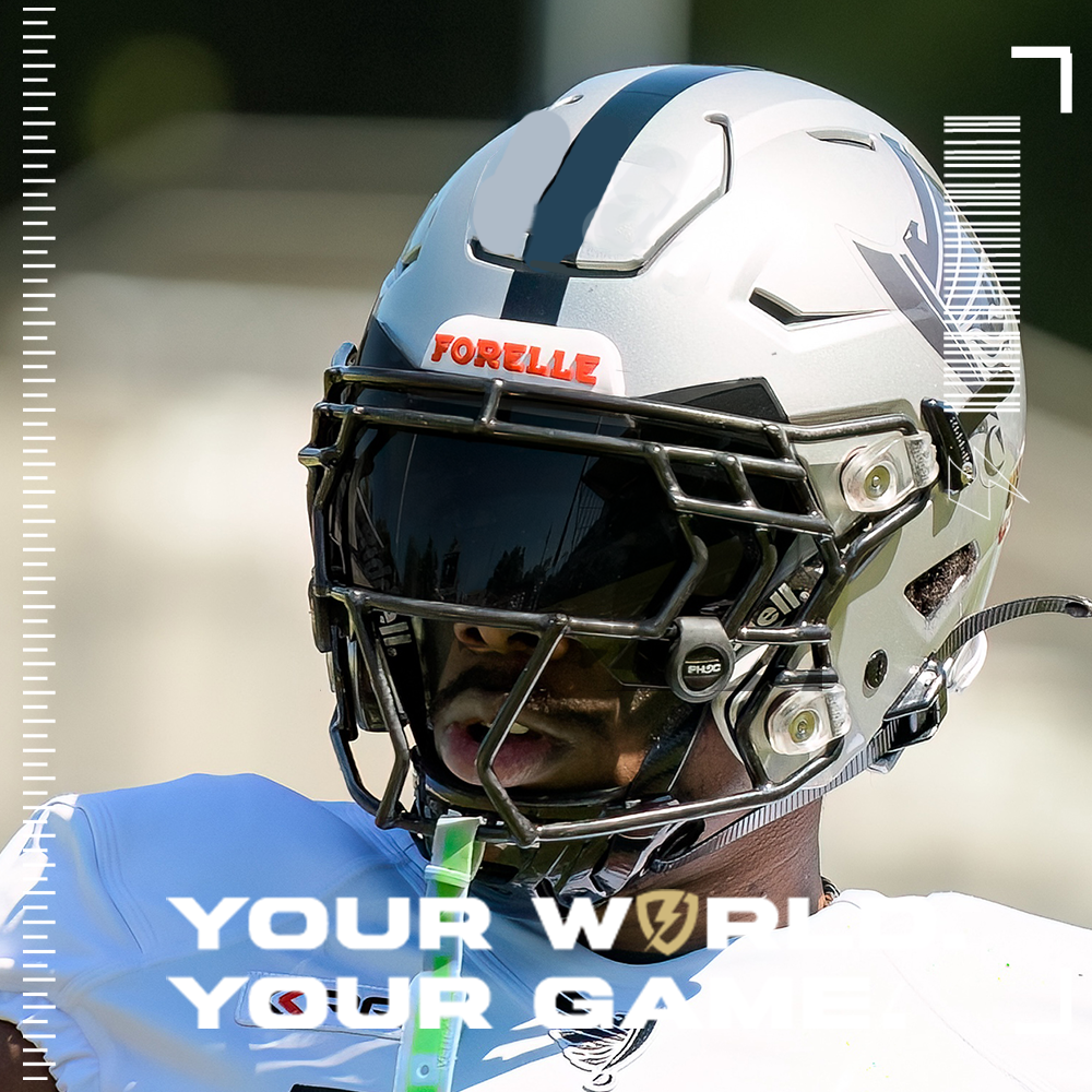 A Football Player wearing a Ridell Speedflex football helmet with a SHOC Smoke 20 football visor